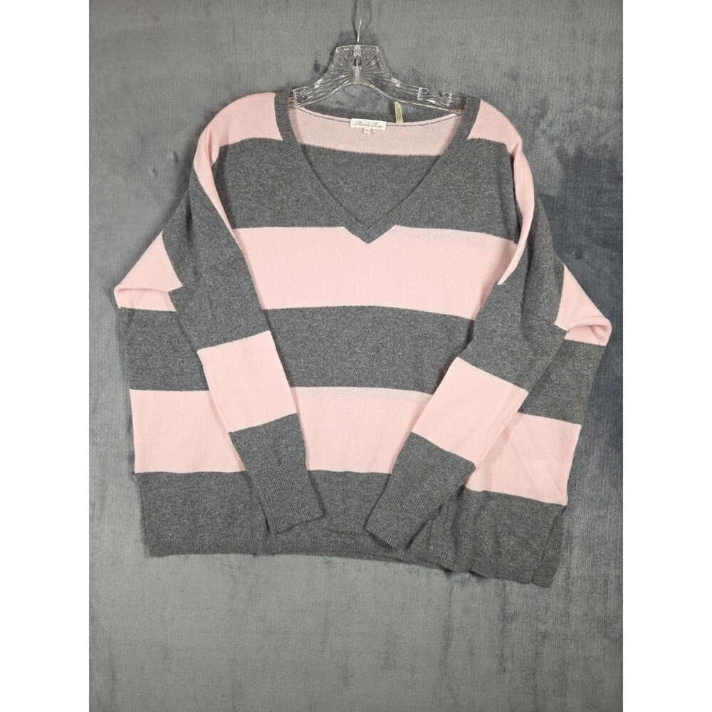 Minnie Rose Womens Sweater Size XS 100% Cashmere Oversized Pink Black Striped